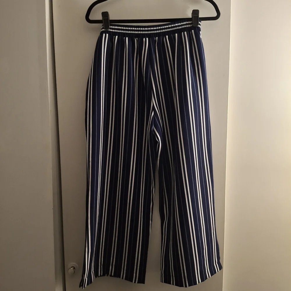 NY Collection Women's Navy and White Striped Palazzo Pants